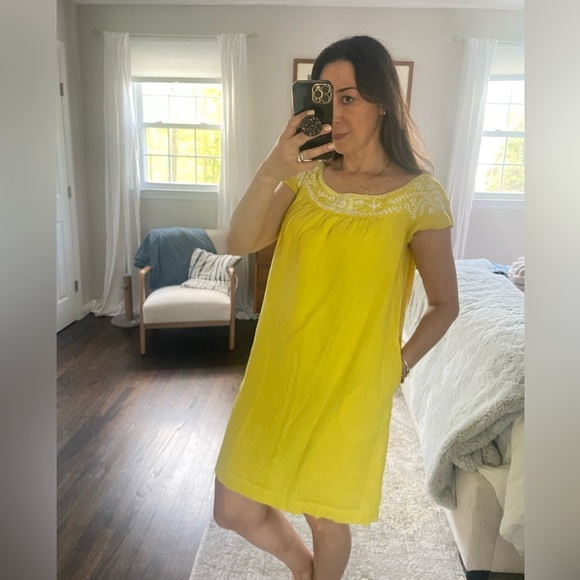 Donna Karan Yellow Linen Embroidered Dress - Picture 1 of 10